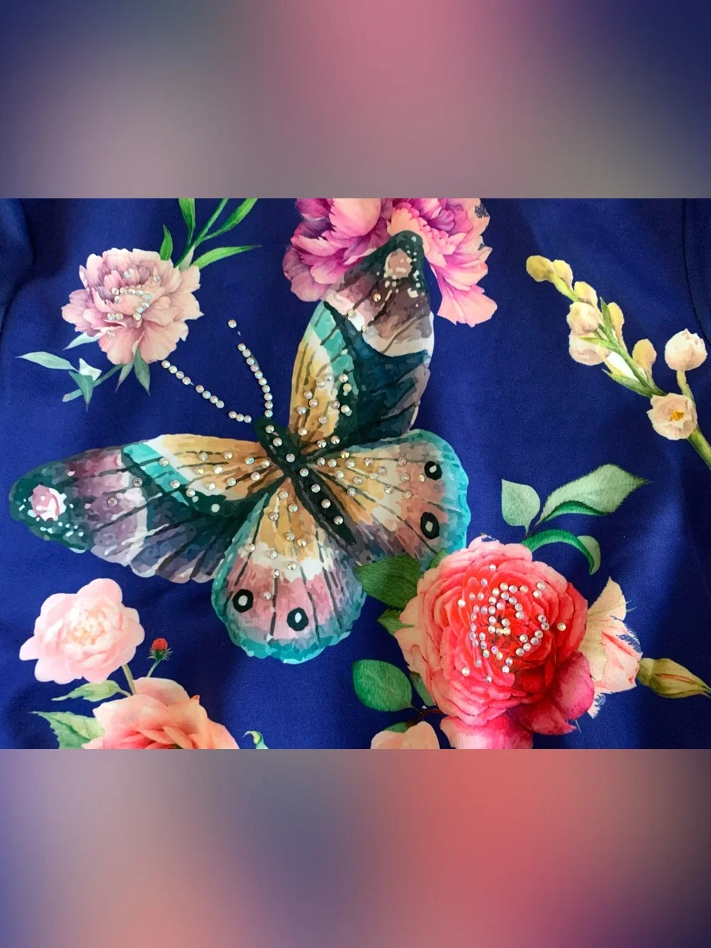 Hannah Banana blue bomber jacket flowers rhinestones Girl 10